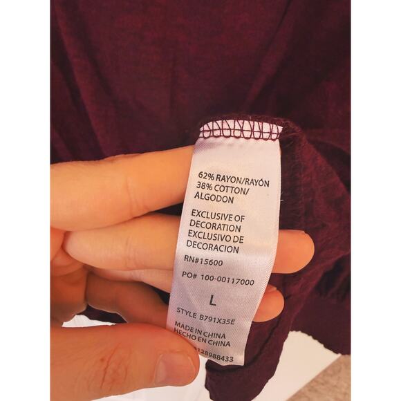 Democracy Blouson Puff Sleeve Maroon Garnet Blouse Large Boho Holiday Casual - Picture 6 of 6